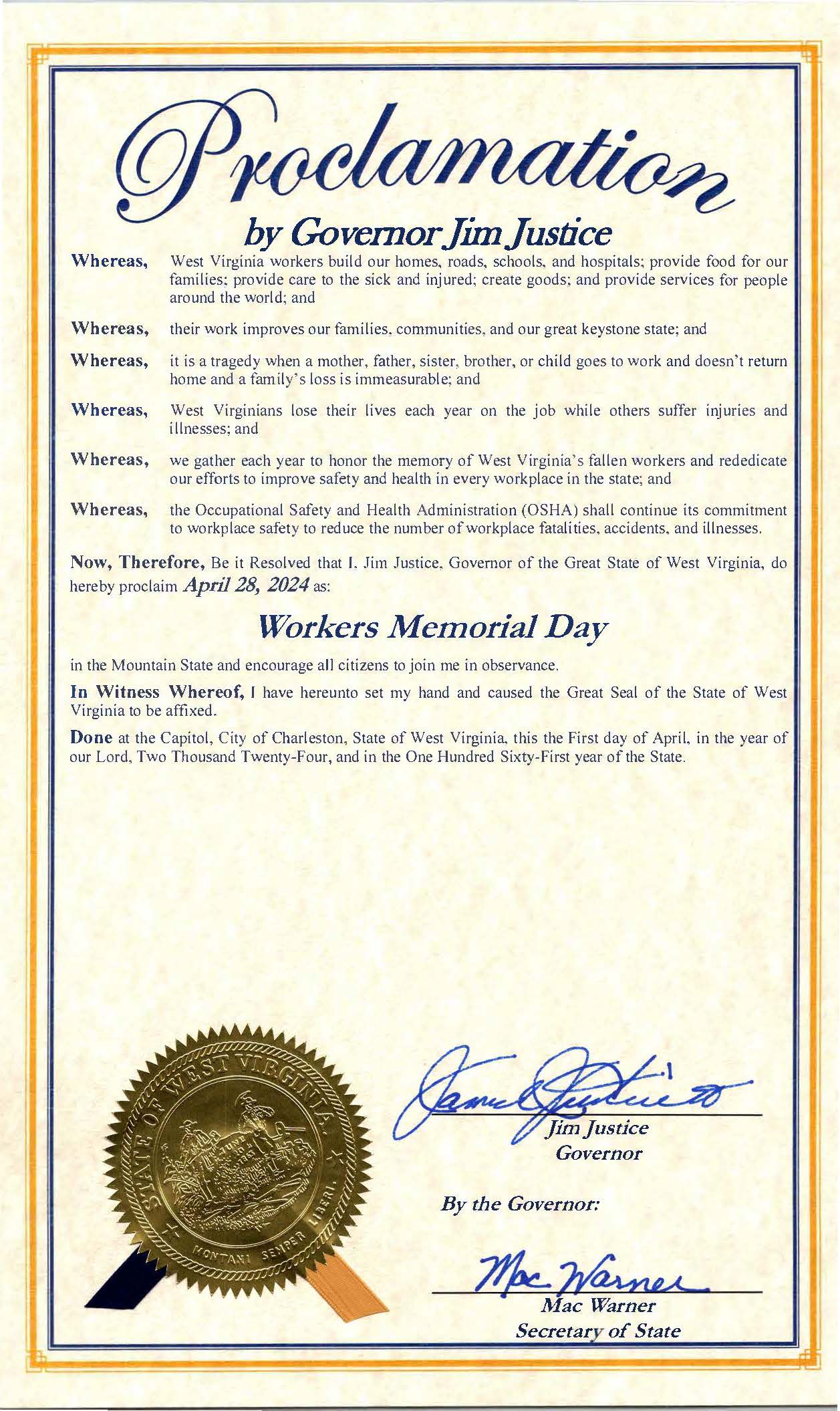 West Virginia Proclamation